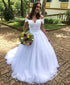 2019 Cap Sleeve Lace Wedding Dresses with 3D Flowers Off The Shoulder Tulle Bridal Dress